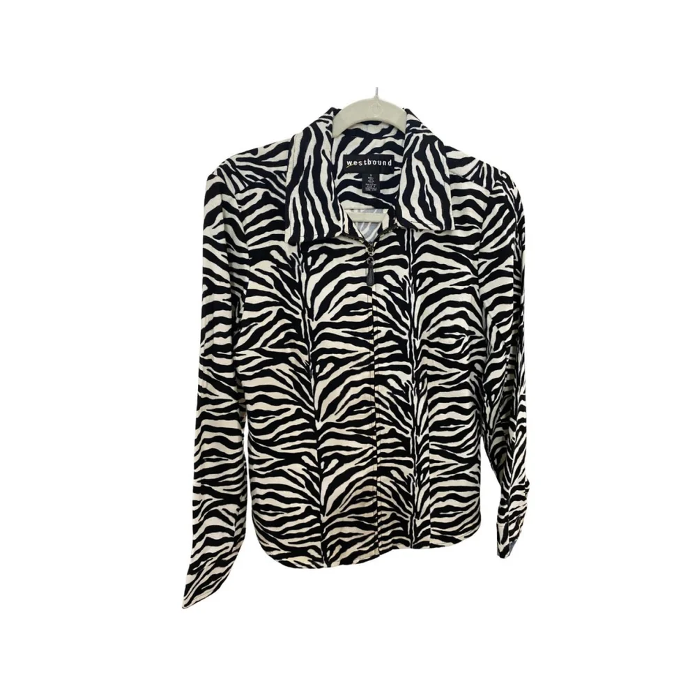 Westbound Black/White Zebra Print Full Zip Jacket - Sz. Small (EUC)